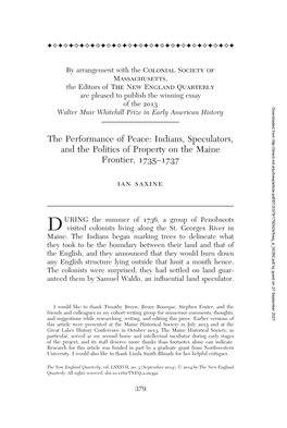 Indians, Speculators, and the Politics of Property on the Maine Frontier, 1735–1737