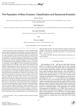 The Population of Mars-Crossers: Classification and Dynamical