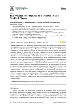 The Prevalence of Injuries and Traumas in Elite Goalball Players