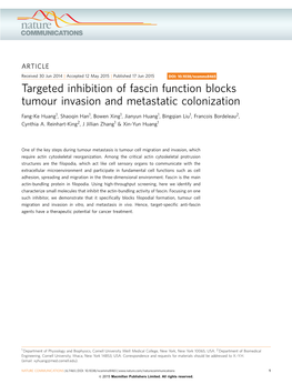 Targeted Inhibition of Fascin Function Blocks Tumour Invasion and Metastatic Colonization