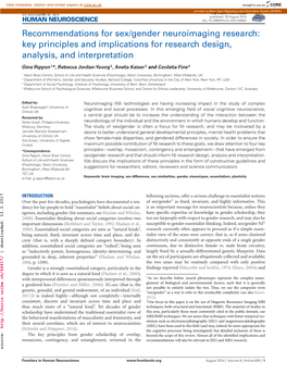 Recommendations for Sex/Gender Neuroimaging Research: Key Principles and Implications for Research Design, Analysis, and Interpretation