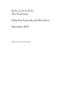 M/E/A/N/I/N/G the Final Issue Edited by Susan Bee & Mira Schor
