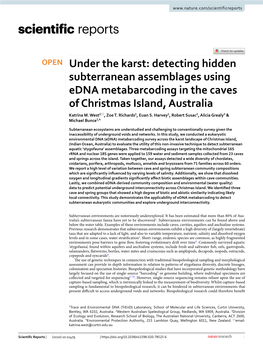 Detecting Hidden Subterranean Assemblages Using Edna Metabarcoding in the Caves of Christmas Island, Australia Katrina M