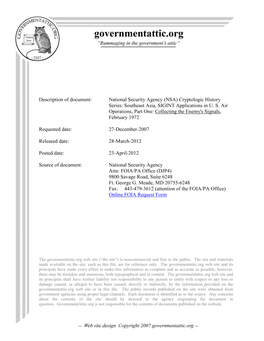 NSA) Cryptologic History Series: Southeast Asia, SIGINT Applications in U