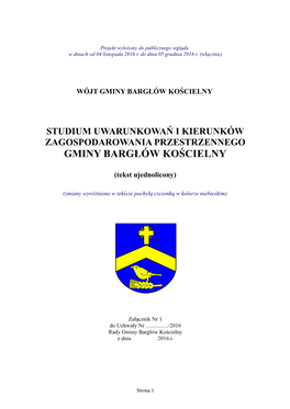 Studium Uwarunkowań I Kierunków Zagospodarowania Przestrzennego Gminy Bargłów Kościelny