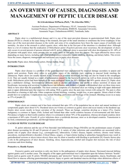 An Overview of Causes, Diagnosis and Management of Peptic Ulcer Disease