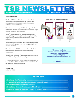 Technical Standards Branch Newsletter