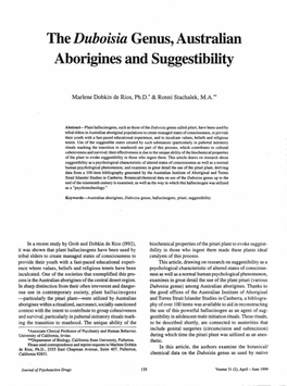 The Duboisia Genus, Australian Aborigines and Suggestibility