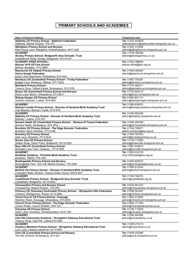 Primary Schools and Academies