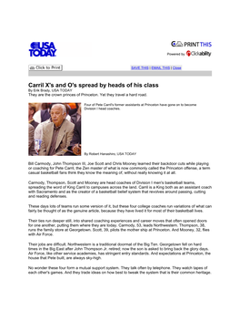Carril X's and O's Spread by Heads of His Class by Erik Brady, USA TODAY They Are the Crown Princes of Princeton