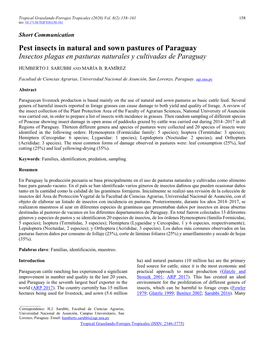 Pest Insects in Natural and Sown Pastures of Paraguay Insectos Plagas En Pasturas Naturales Y Cultivadas De Paraguay