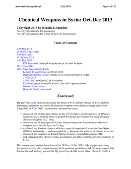 Chemical Weapons in Syria: Oct-Dec 2013