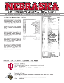 Huskers Look to Indiana, Purdue 2011 HUSKER