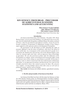 Ion Ionescu from Brad – Precursor of Agricultural Economy, Statistics and Accounting