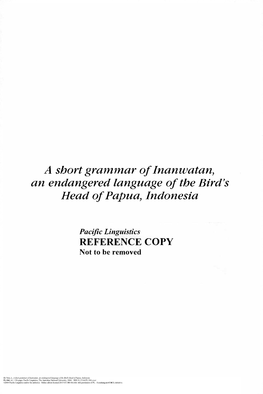 A Short Grammar of Inanwatan, an Endangered Language of the Bird's Head of Papua, Indonesia