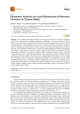 Parametric Analysis on Local Mechanisms of Masonry Churches in Teramo (Italy)