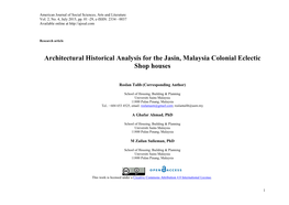 Architectural Historical Analysis for the Jasin, Malaysia Colonial Eclectic Shop Houses