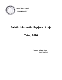 Buletin Informativ I Hyrjeve Të Reja Tetor, 2020