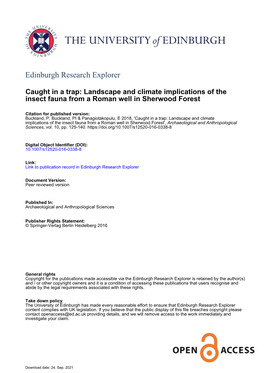 Landscape and Climate Implications of the Insect Fauna from a Roman Well in Sherwood Forest
