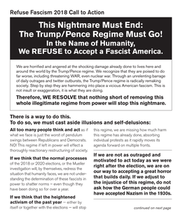 This Nightmare Must End: the Trump/Pence Regime Must Go! in the Name of Humanity, We REFUSE to Accept a Fascist America