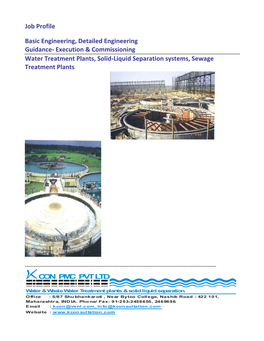 Job Profile Basic Engineering, Detailed Engineering Guidance- Execution & Commissioning Water Treatment Plants, Solid-Liquid