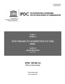 New Projects Submitted to the Ipdc Ipdc Bureau