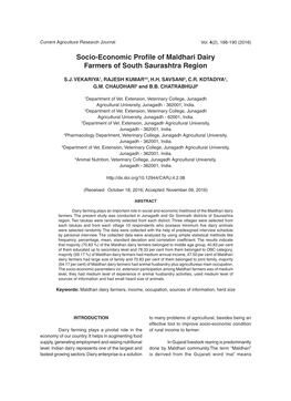 Socio-Economic Profile of Maldhari Dairy Farmers of South Saurashtra Region