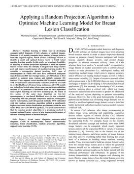 Applying a Random Projection Algorithm to Optimize Machine Learning Model for Breast Lesion Classification