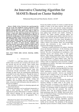 An Innovative Clustering Algorithm for Manets Based on Cluster Stability