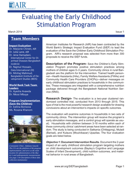 Evaluating the Early Childhood Stimulation Program March 2014 Issue 1 Team Members
