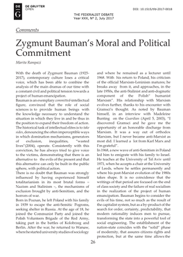 Zygmunt Bauman's Moral and Political Commitment