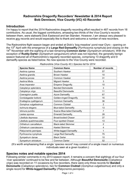 Radnorshire Dragonfly Recorders' Newsletter & 2014 Report Bob