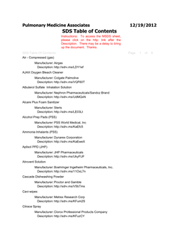 SDS Table of Contents All Locations All Categories