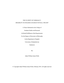 The Fluidity of Normalcy: Disability in English-Canadian Novels, 1984-2007