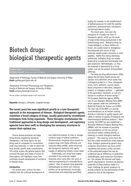 Biotech Drugs: Biological Therapeutic Agents