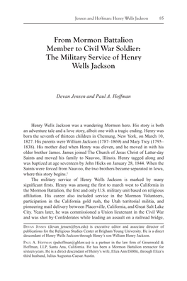 From Mormon Battalion Member to Civil War Soldier: the Military Service of Henry Wells Jackson