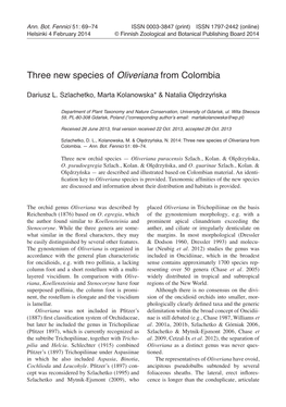 Three New Species of Oliveriana from Colombia