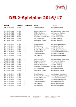 DEL2-Spielplan 2016/17