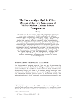 The Horatio Alger Myth in China: Origins of the First Generation of Visibly Richest Chinese Private Entrepreneurs
