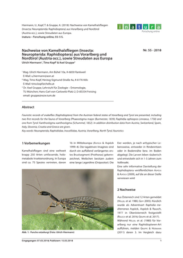 Nachweise Von Kamelhalsfliegen (Insecta: Neuropterida: Raphidioptera) Aus Vorarlberg Und Nordtirol (Austria Occ.), Sowie Streudaten Aus Europa