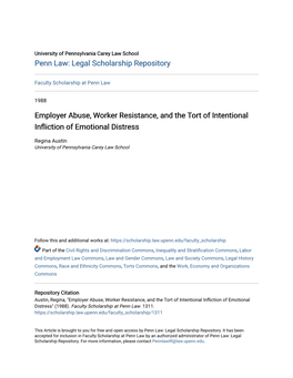 Employer Abuse, Worker Resistance, and the Tort of Intentional Infliction of Emotional Distress