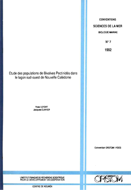 Etude Des Populations De Bivalves Pectinidés Dans Le Lagon Sud-Ouest De Nouvelle Calédonie