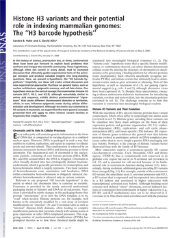 Histone H3 Variants and Their Potential Role in Indexing Mammalian Genomes: the ‘‘H3 Barcode Hypothesis’’