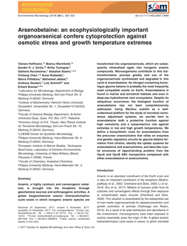 Arsenobetaine: an Ecophysiologically Important Organoarsenical Confers Cytoprotection Against Osmotic Stress and Growth Temperature Extremes