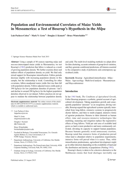 Population and Environmental Correlates of Maize Yields in Mesoamerica: a Test of Boserup’S Hypothesis in the Milpa