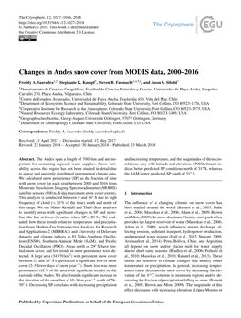 Changes in Andes Snow Cover from MODIS Data, 2000–2016