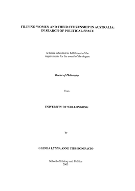 Filipino Women and Their Citizenship in Australia: in Search of Political Space