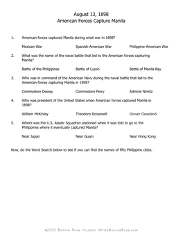 August 13, 1898 American Forces Capture Manila