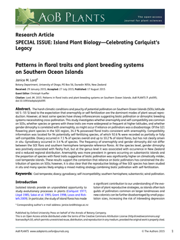 Patterns in Floral Traits and Plant Breeding Systems on Southern