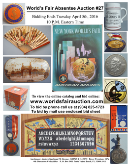 Catalog and Bid Online: to Bid by Phone Call Us at (904) 825-1723 to Bid by Mail Use Enclosed Bid Sheet